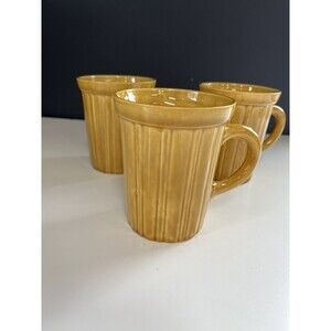 3 Vintage McCoy Pottery Yellow Ribbed Coffee Tea Mug Mid Century Modern MCM